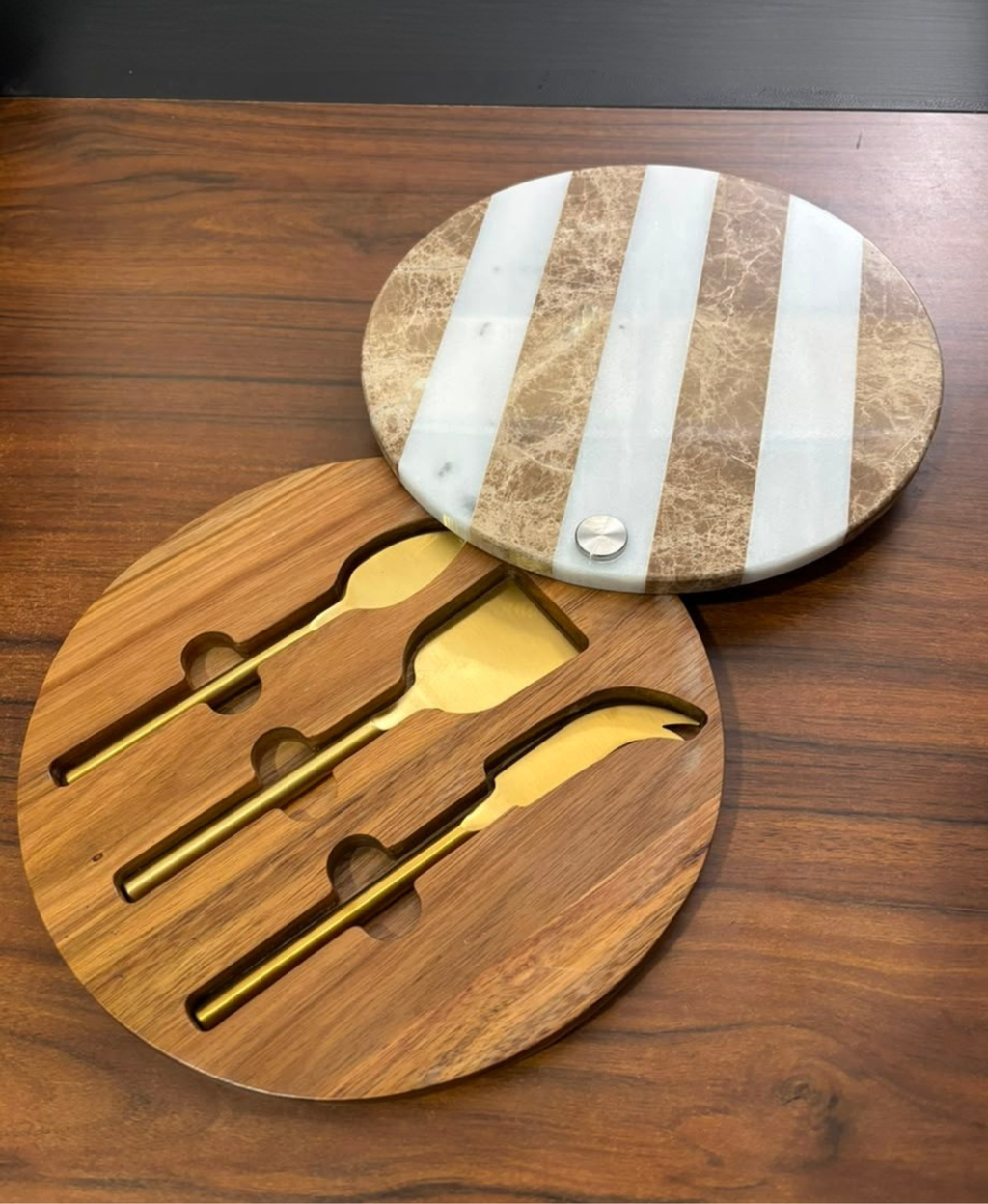 Marble & Acacia Cheese Board with Knife Set
