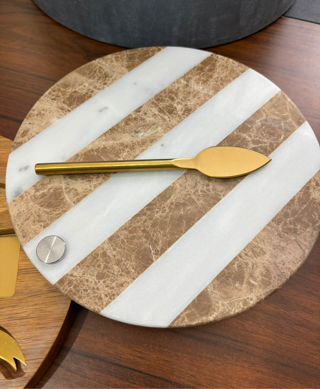 Marble & Acacia Cheese Board with Knife Set
