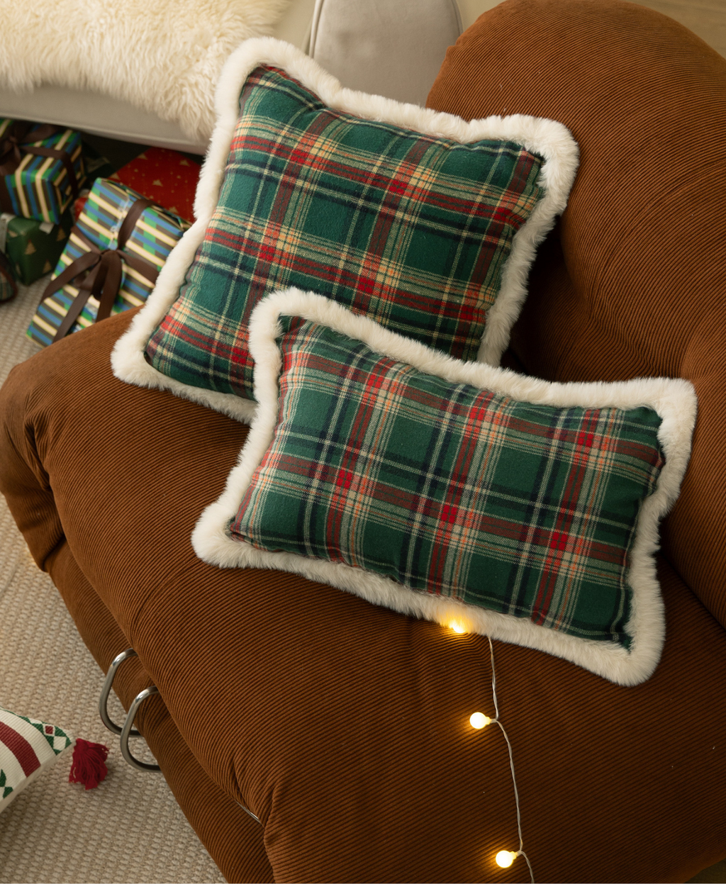 Green Checkered Christmas Pillow