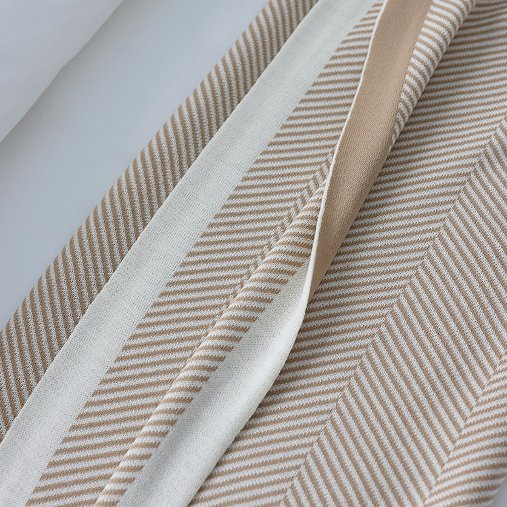 Beige Herringbone Throw Blanket
