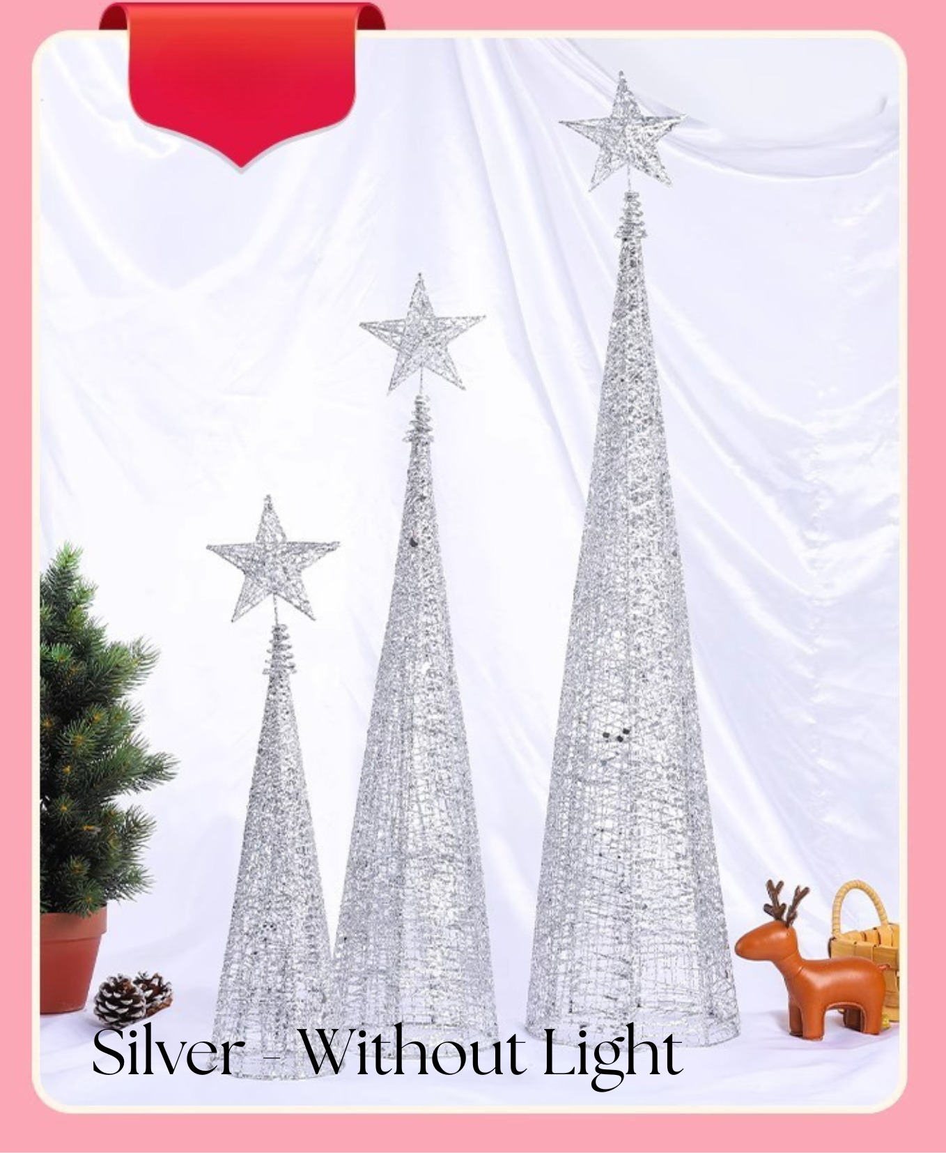 Illuminated Sparkle Iron Christmas Tree Set