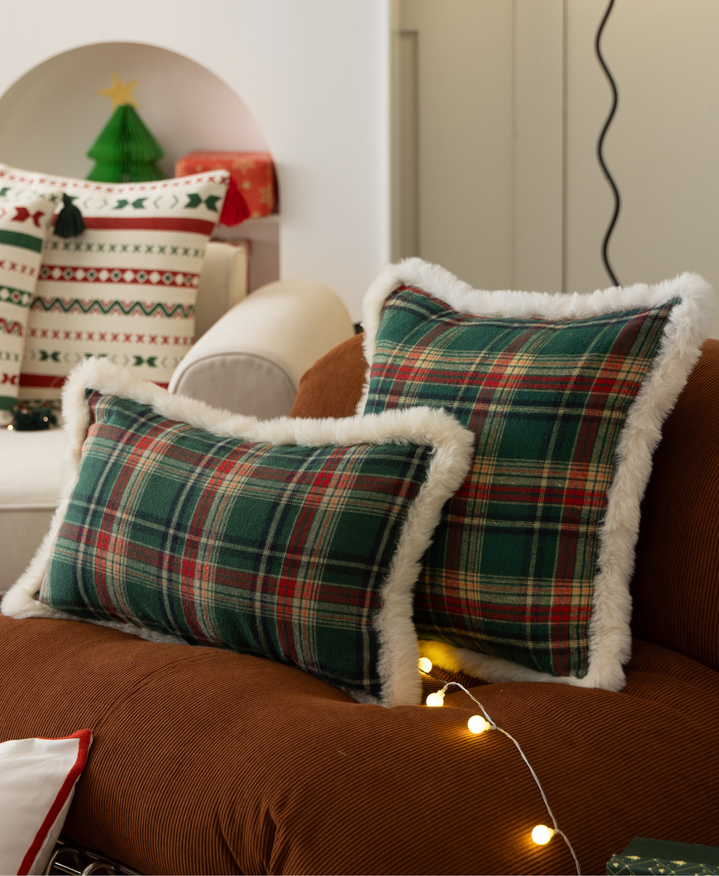 Green Checkered Christmas Pillow