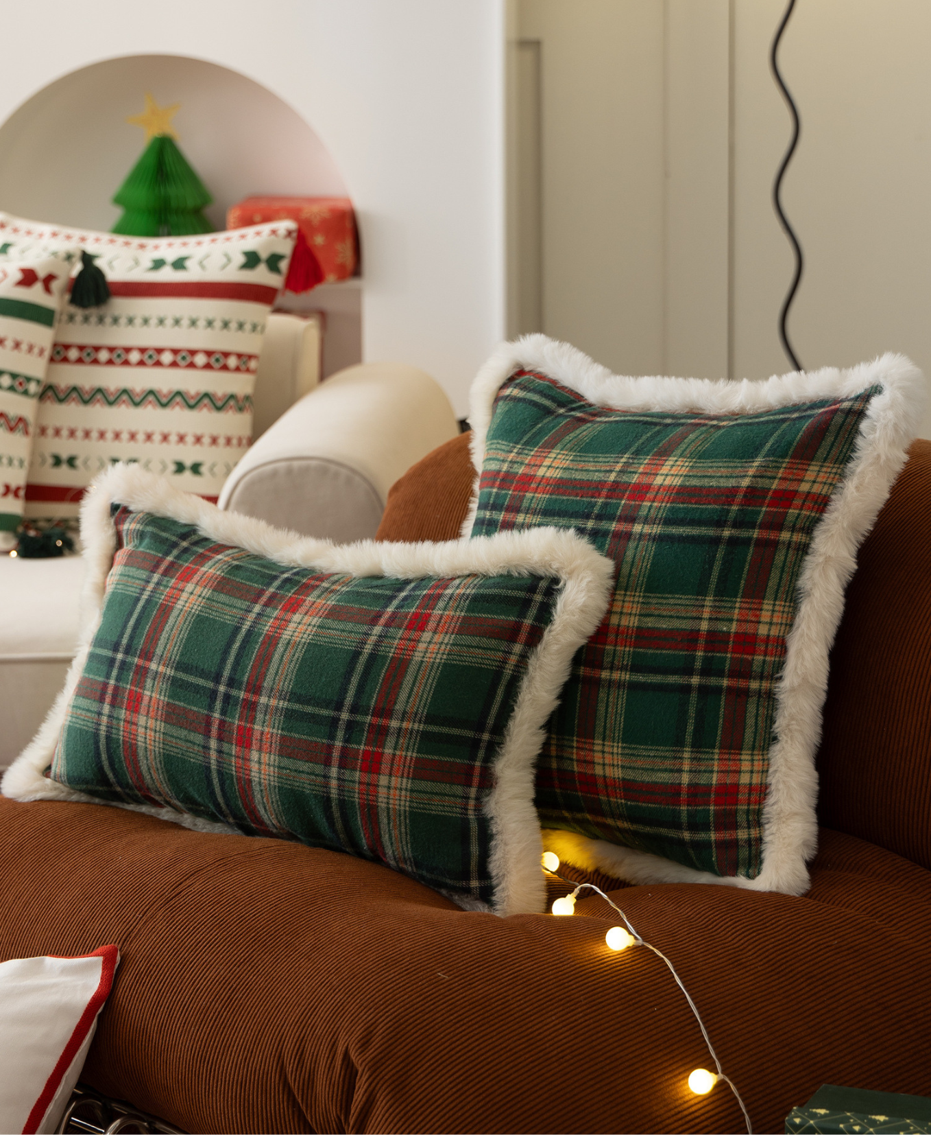 Green Checkered Christmas Pillow