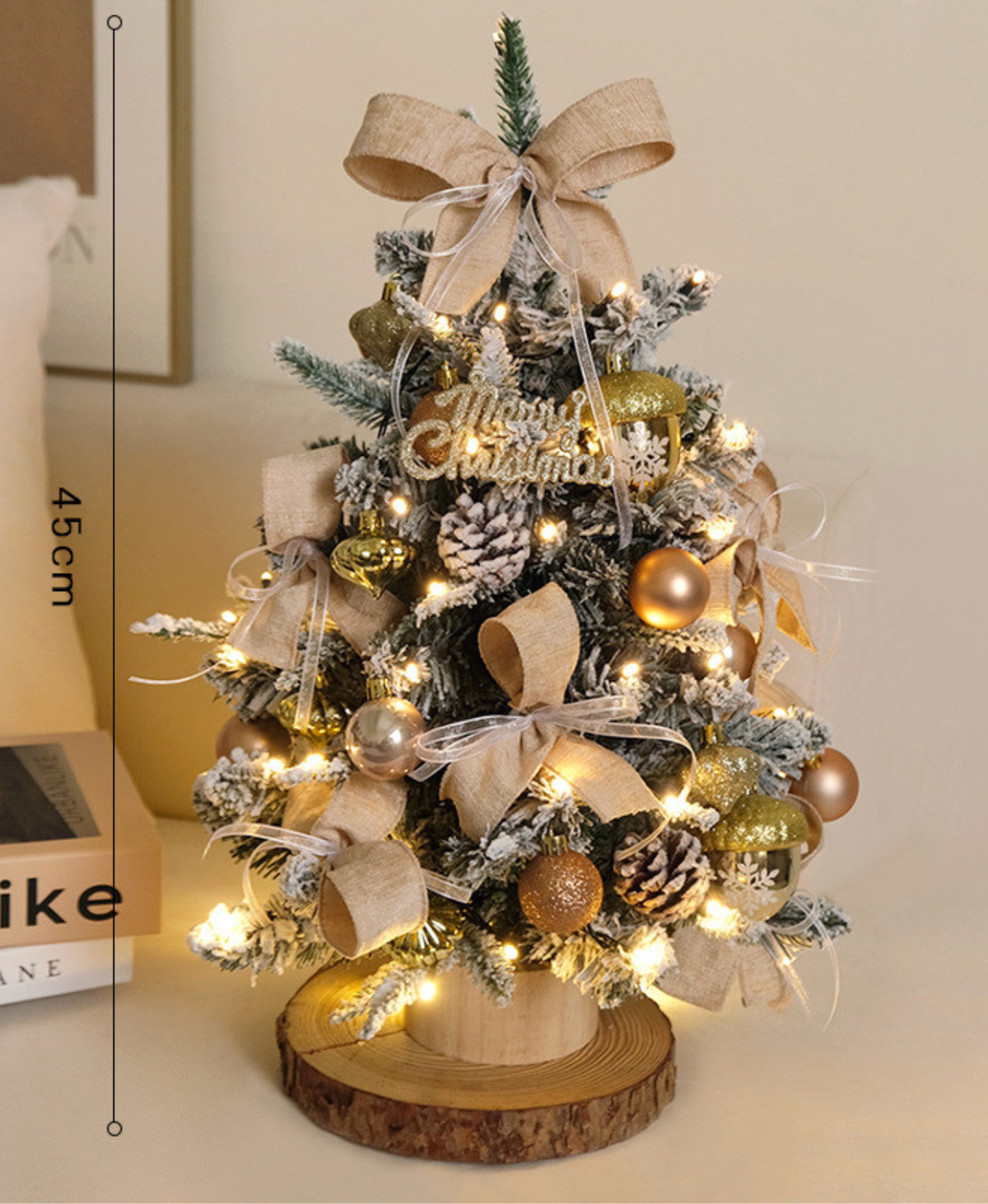 Golden Acorn Snowy Tree with Lights