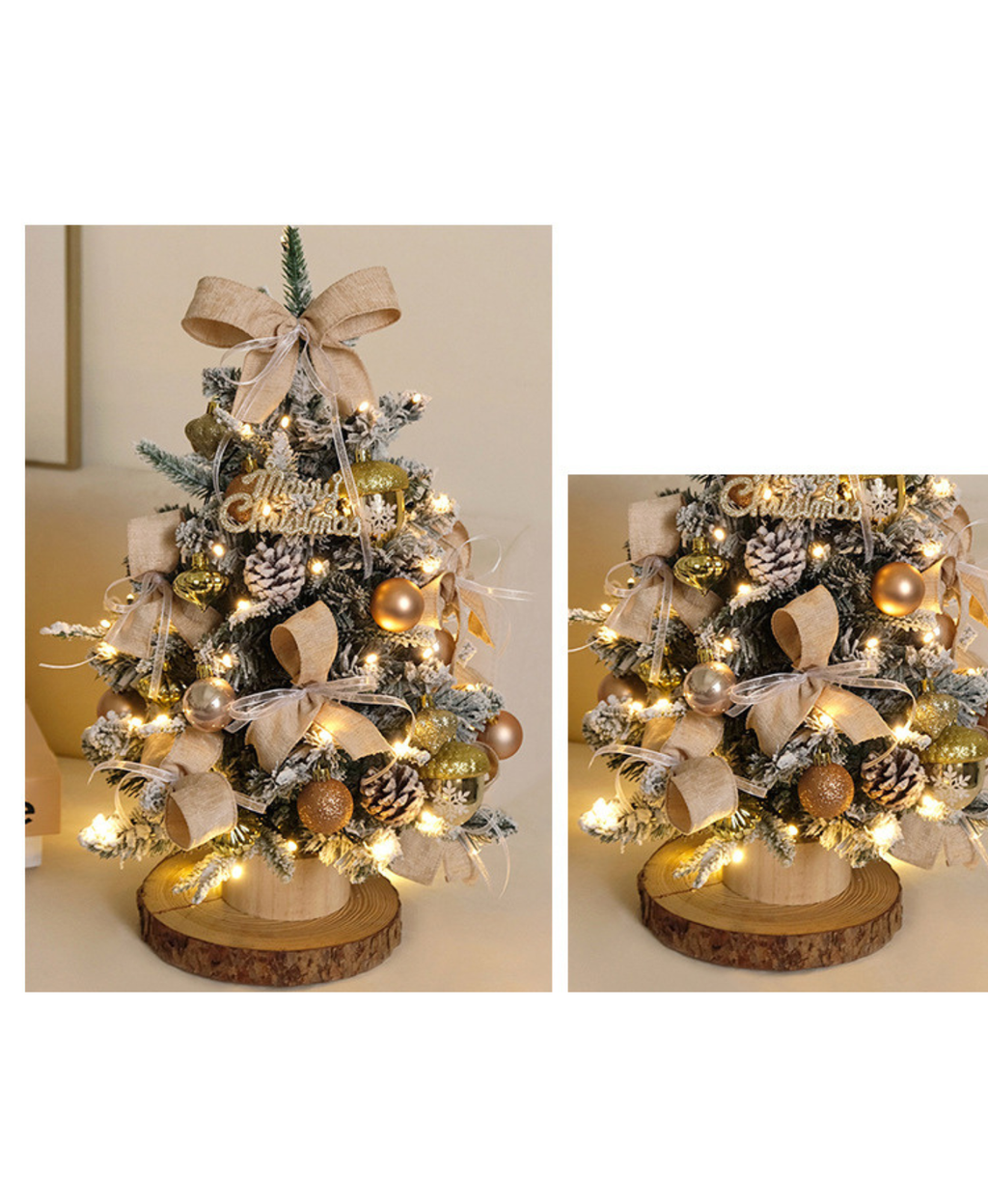 Golden Acorn Snowy Tree with Lights
