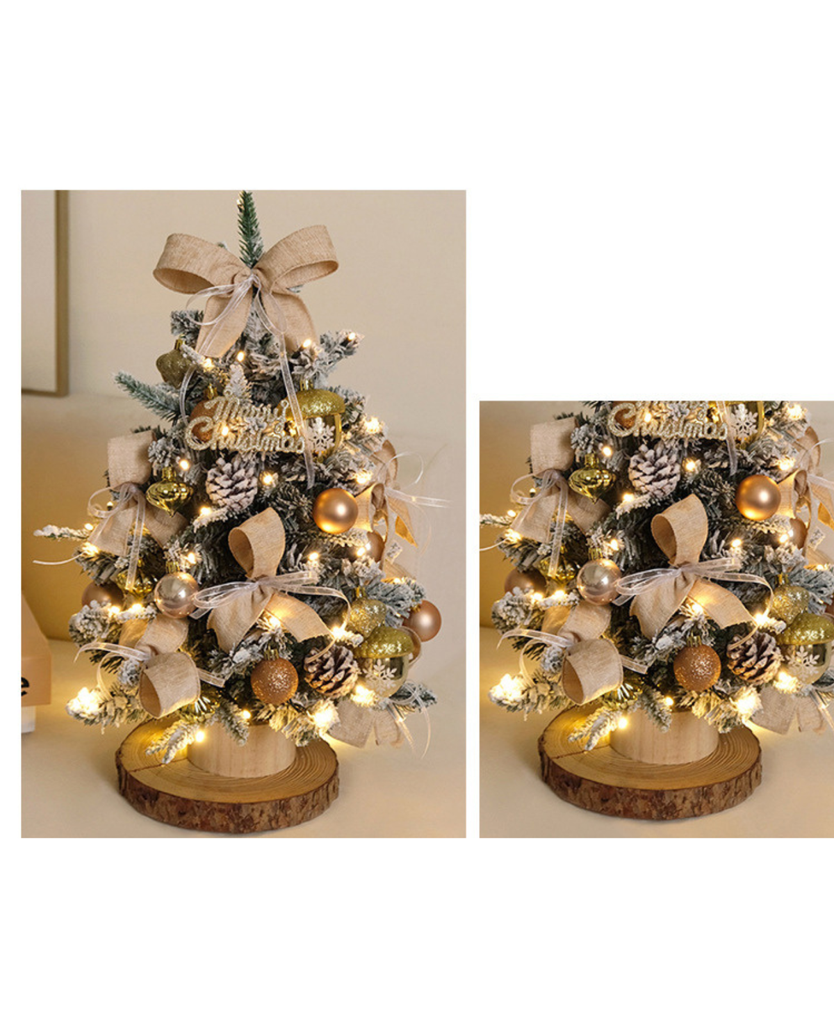Golden Acorn Snowy Tree with Lights