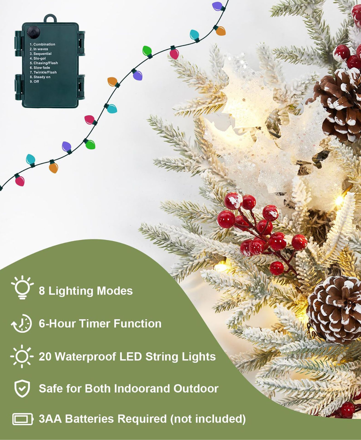 Winter Pinecone Berry Wreath with Lights