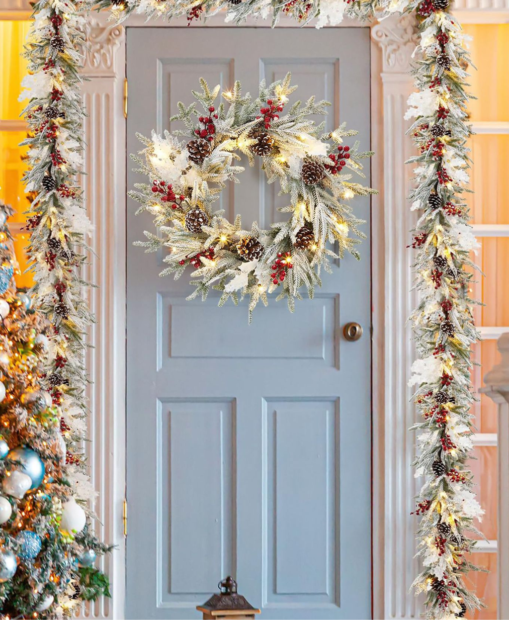 Winter Pinecone Berry Wreath with Lights