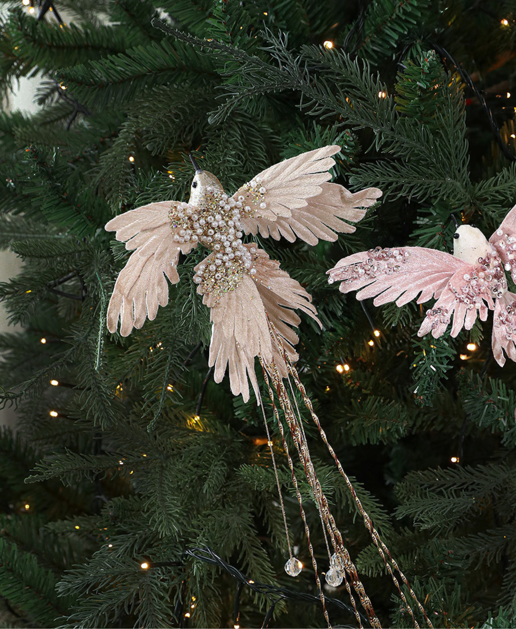 Champagne Gold Bird Tree Clip Ornament