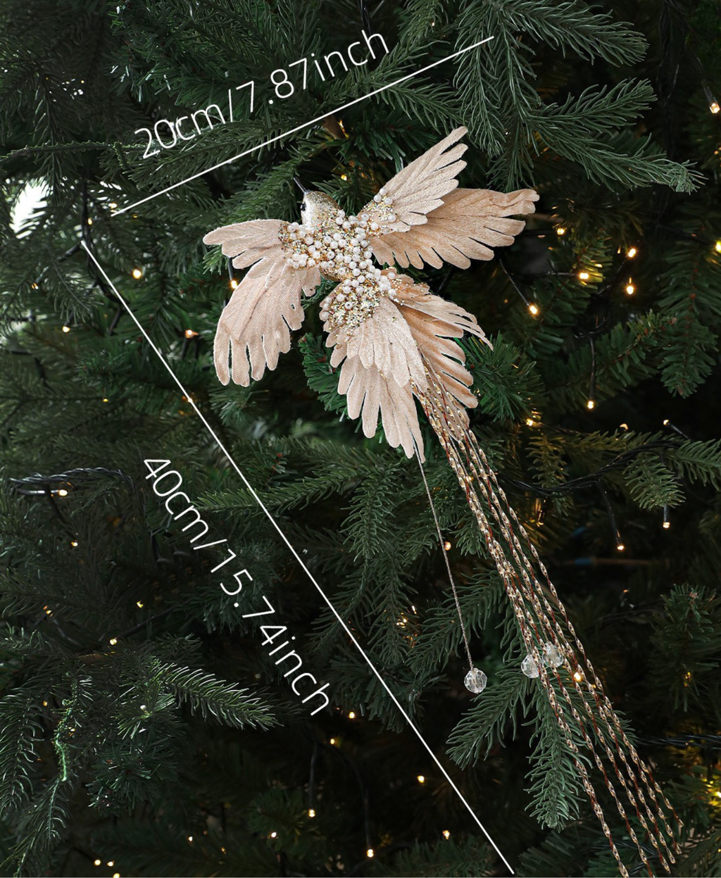 Champagne Gold Bird Tree Clip Ornament