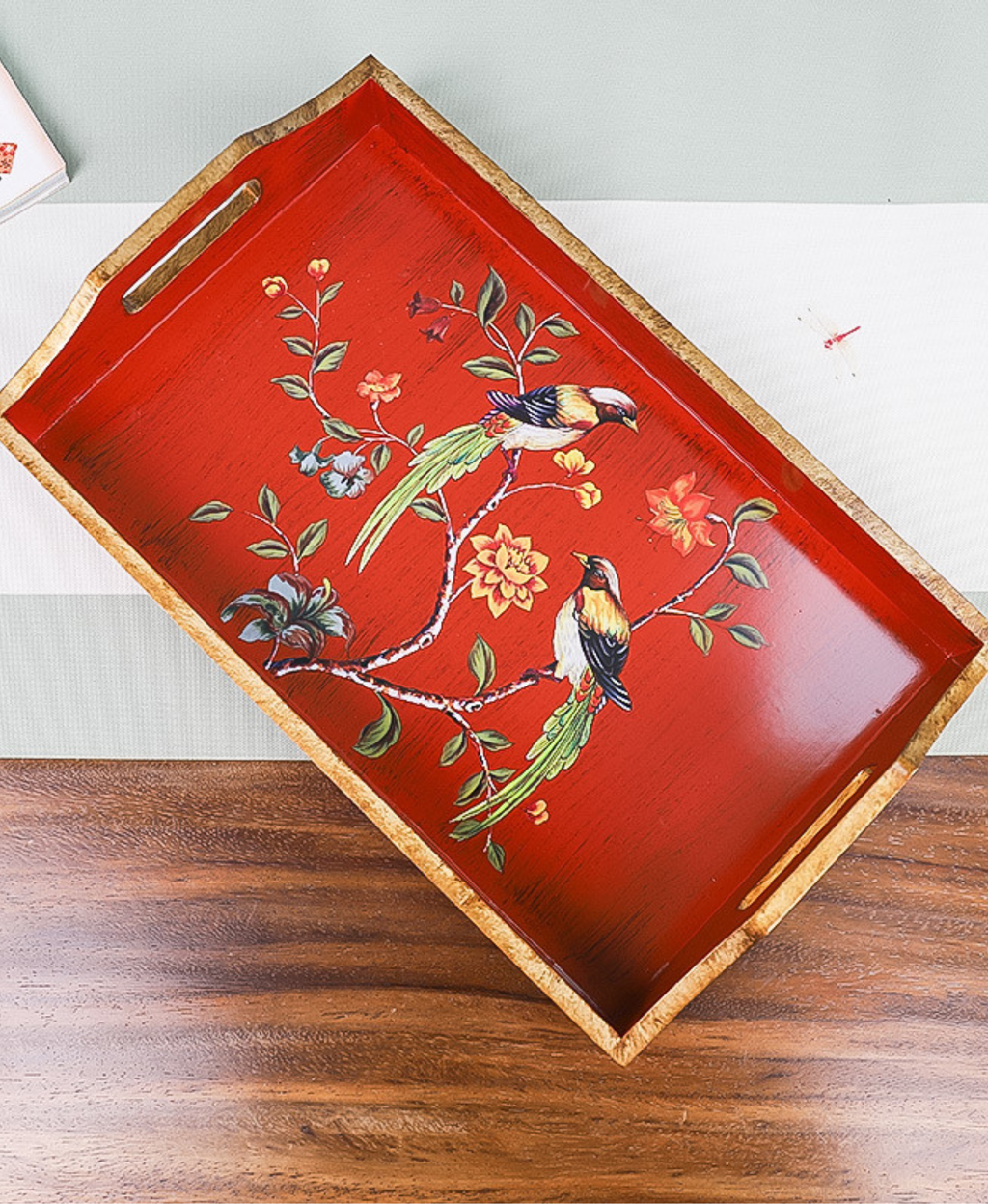 Phoenix Blossom Wooden Serving Tray