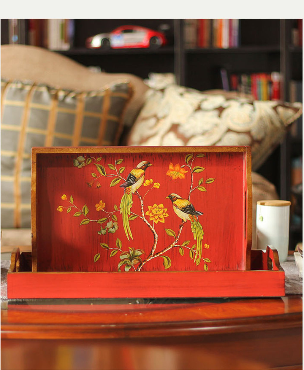 Phoenix Blossom Wooden Serving Tray