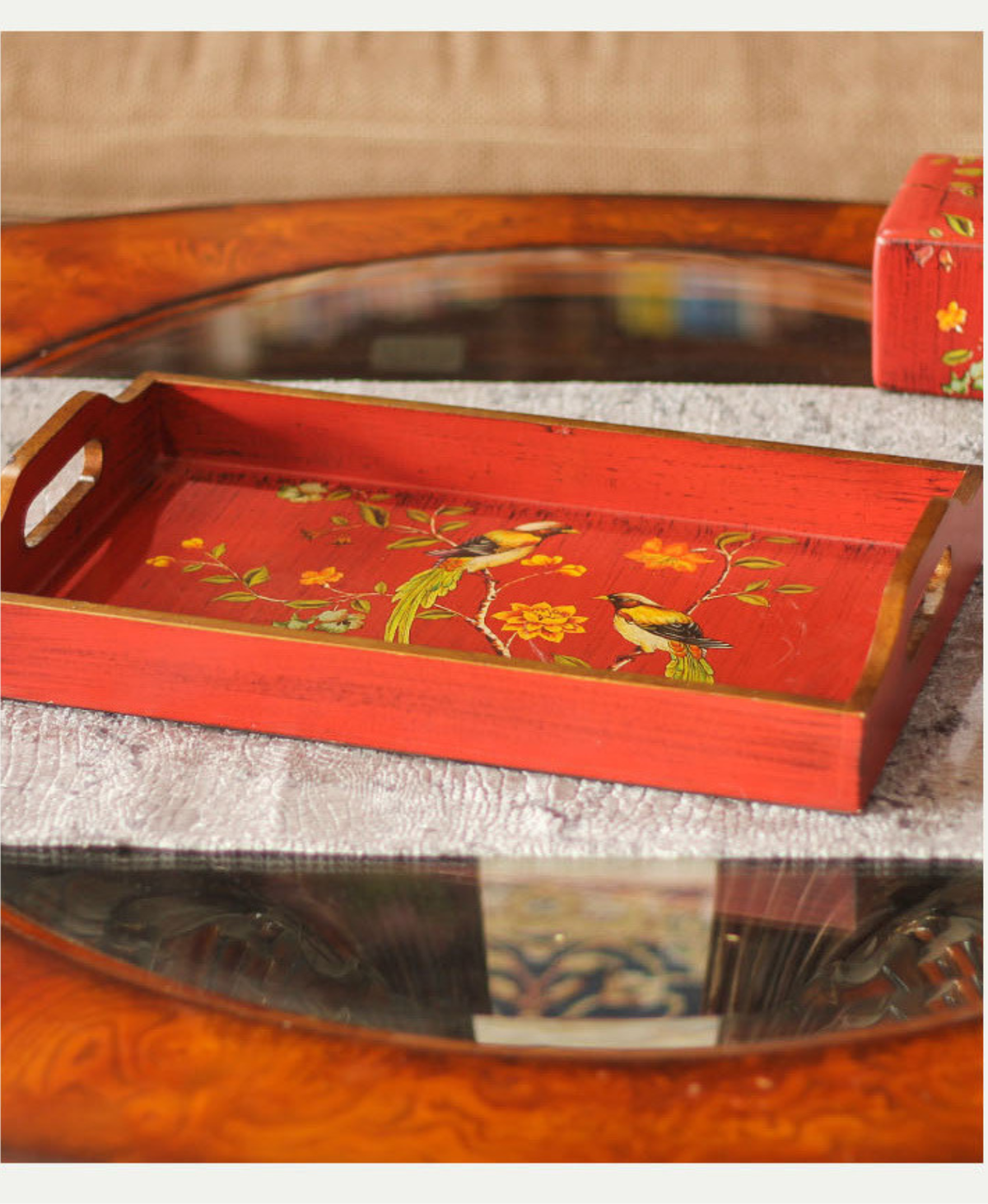 Phoenix Blossom Wooden Serving Tray