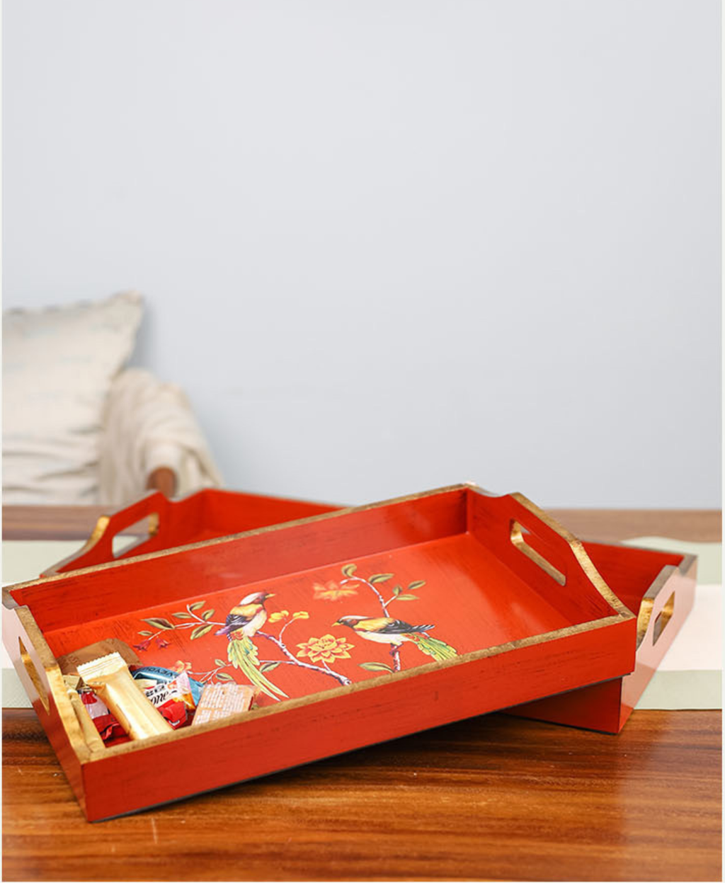 Phoenix Blossom Wooden Serving Tray