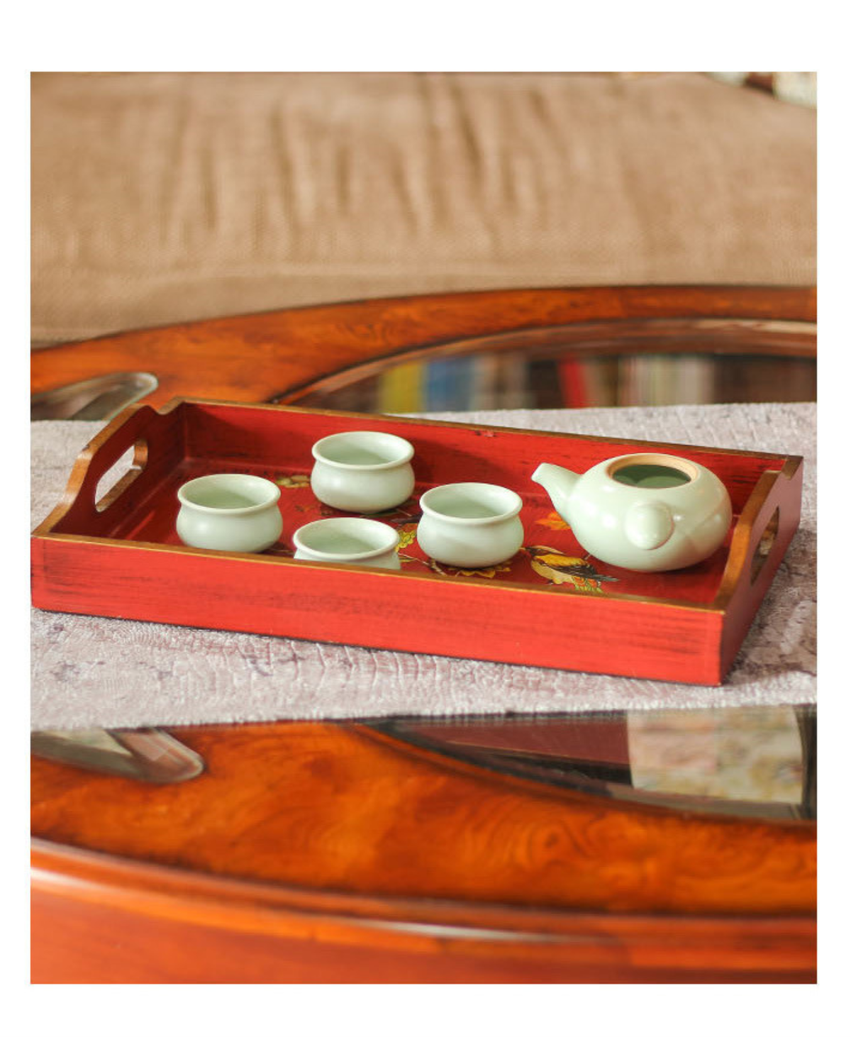 Phoenix Blossom Wooden Serving Tray