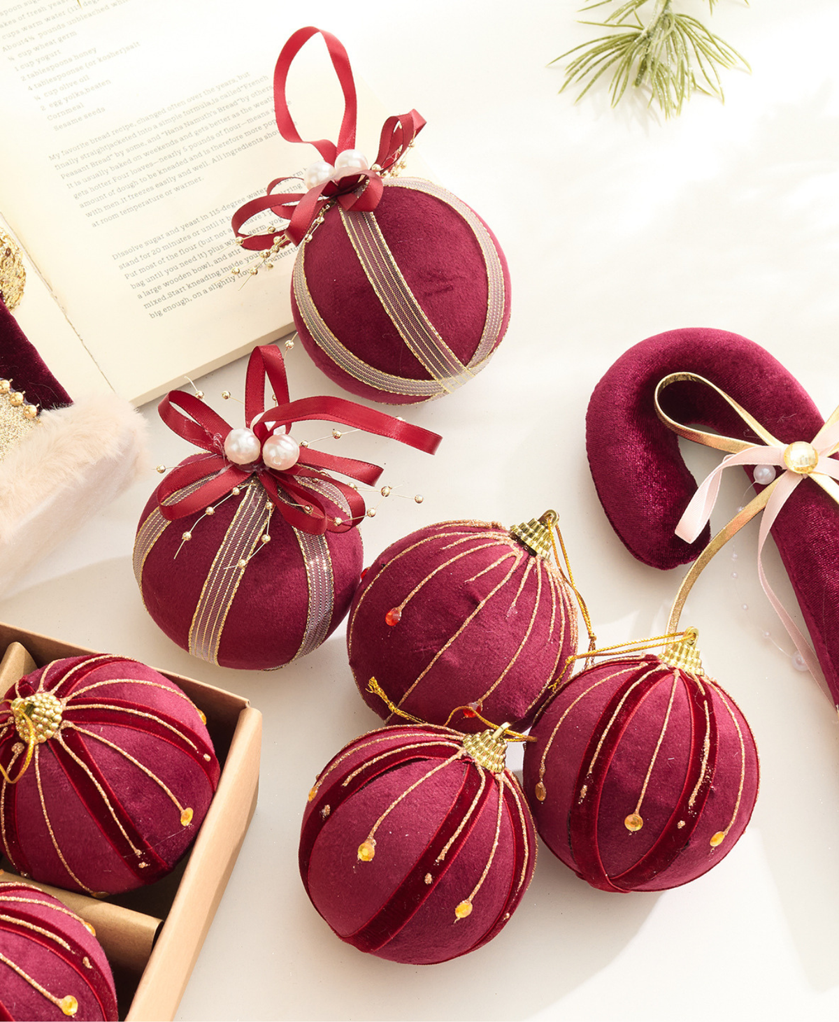 Burgundy Velvet Christmas Ball Ornament