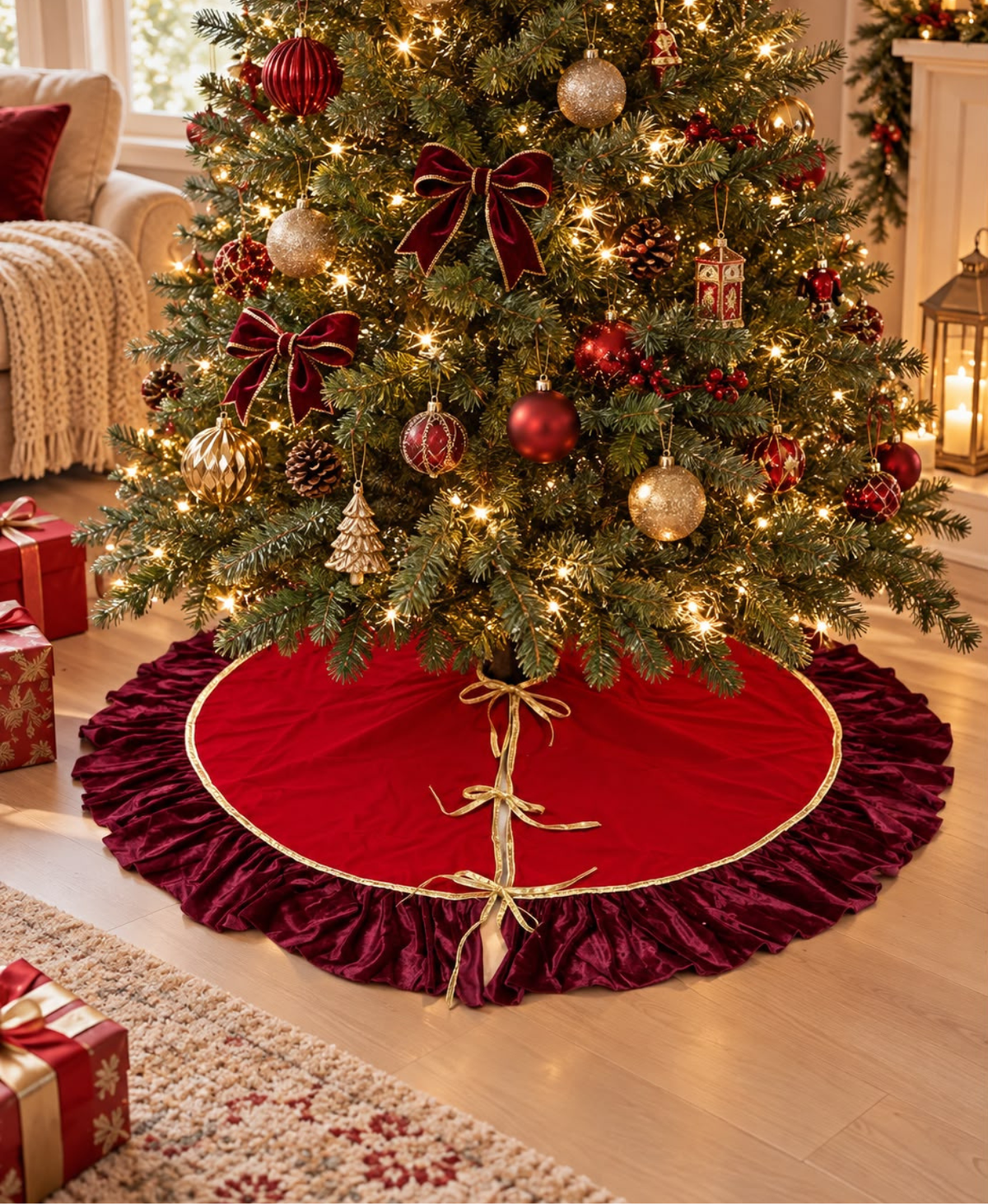 Red & Burgundy Velvet Tree Skirt