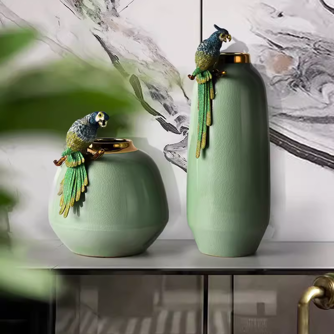 Jade Parrot Vase