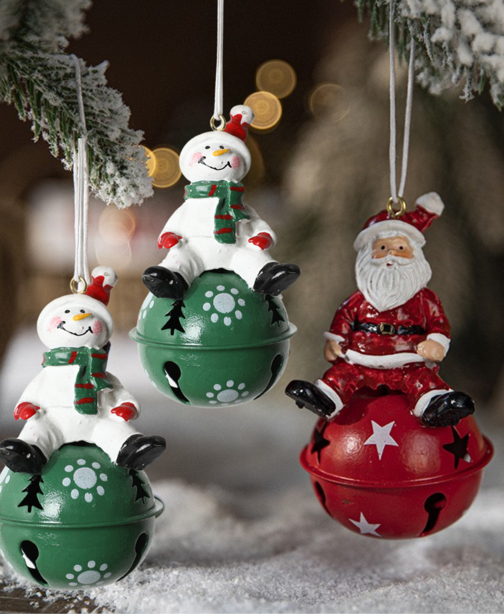 Santa & Snowman Festive Bell Ornament
