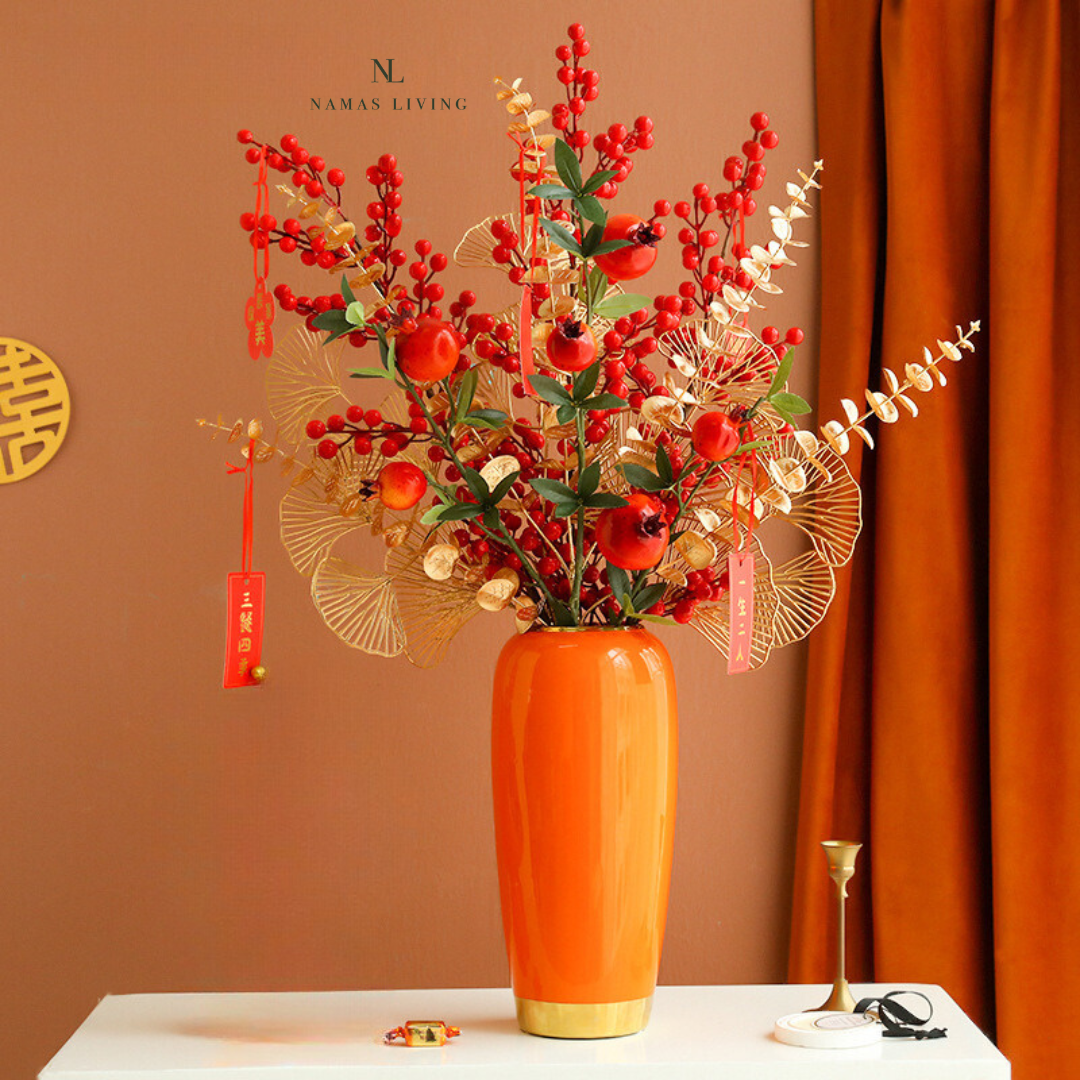 CNY Decorative Ceramic Flowers and Vase