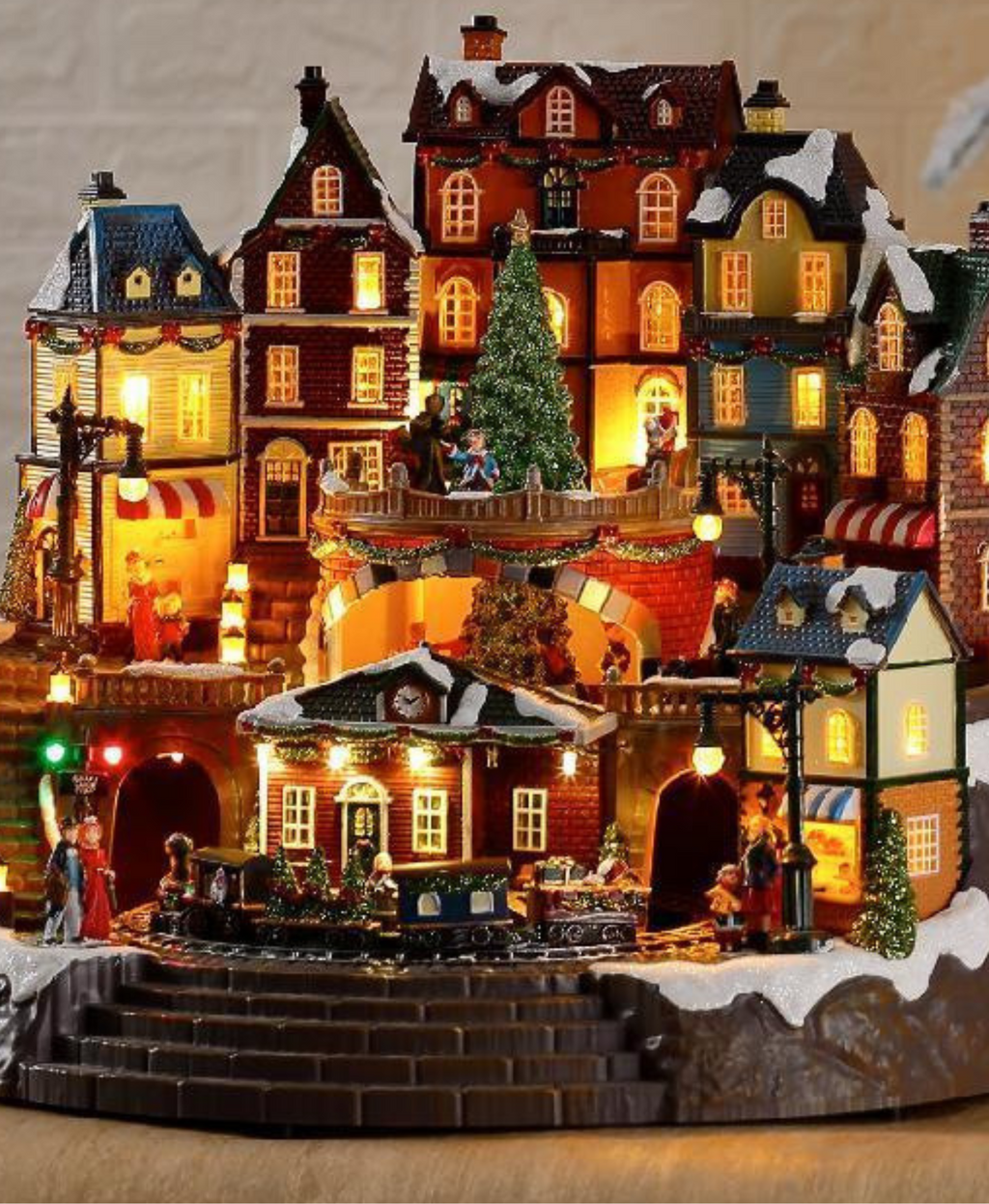 Luminous LED Christmas Train in City Lights