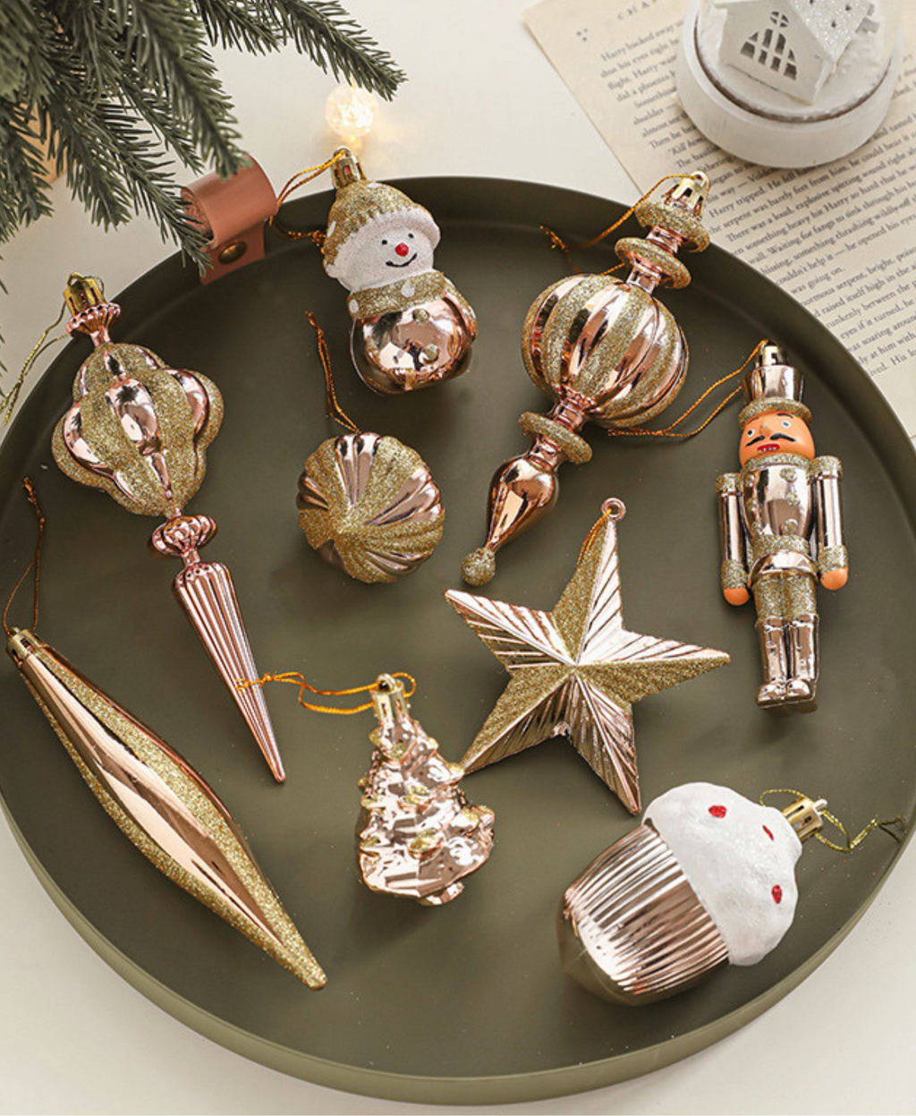 Peach Sparkle Christmas Tree Ornaments Set