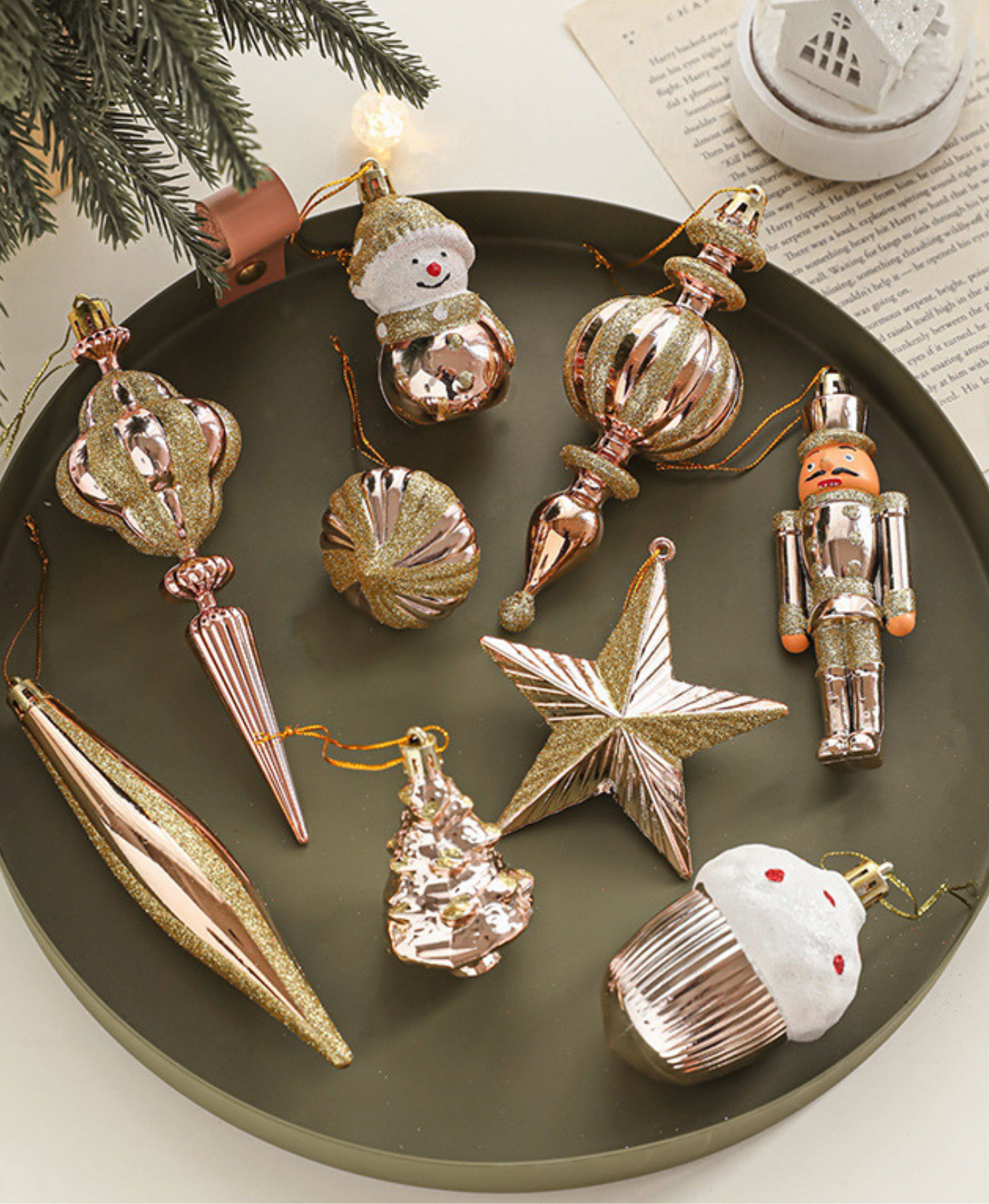 Peach Sparkle Christmas Tree Ornaments Set