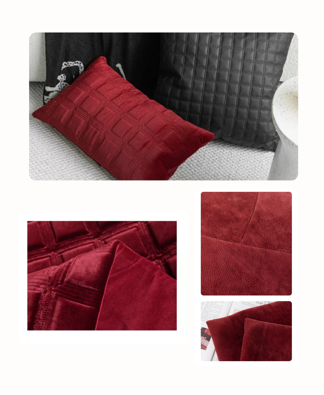 Carmine Grid Lumbar Cushion Cover