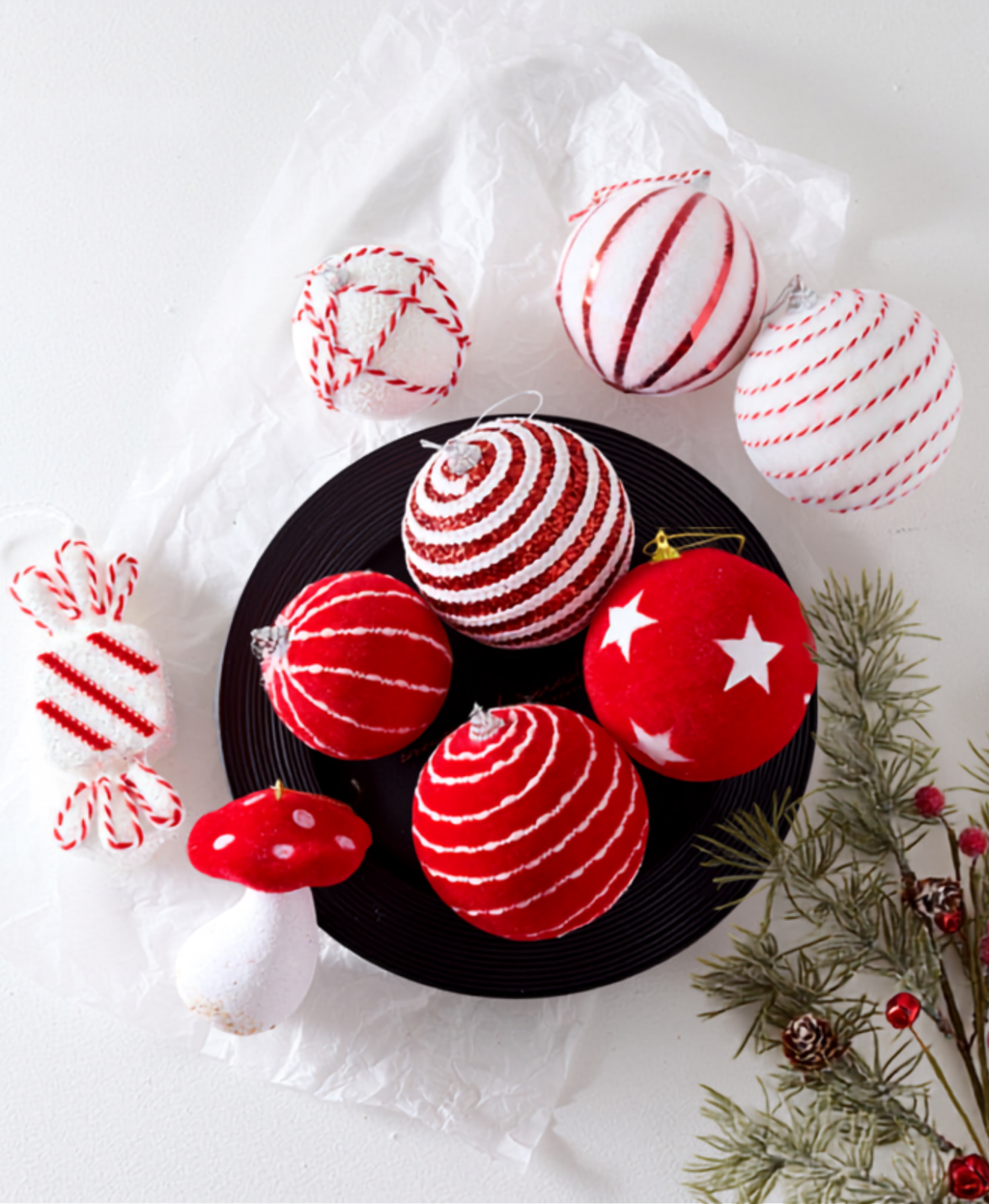 Red Swirl Christmas Ornament Set