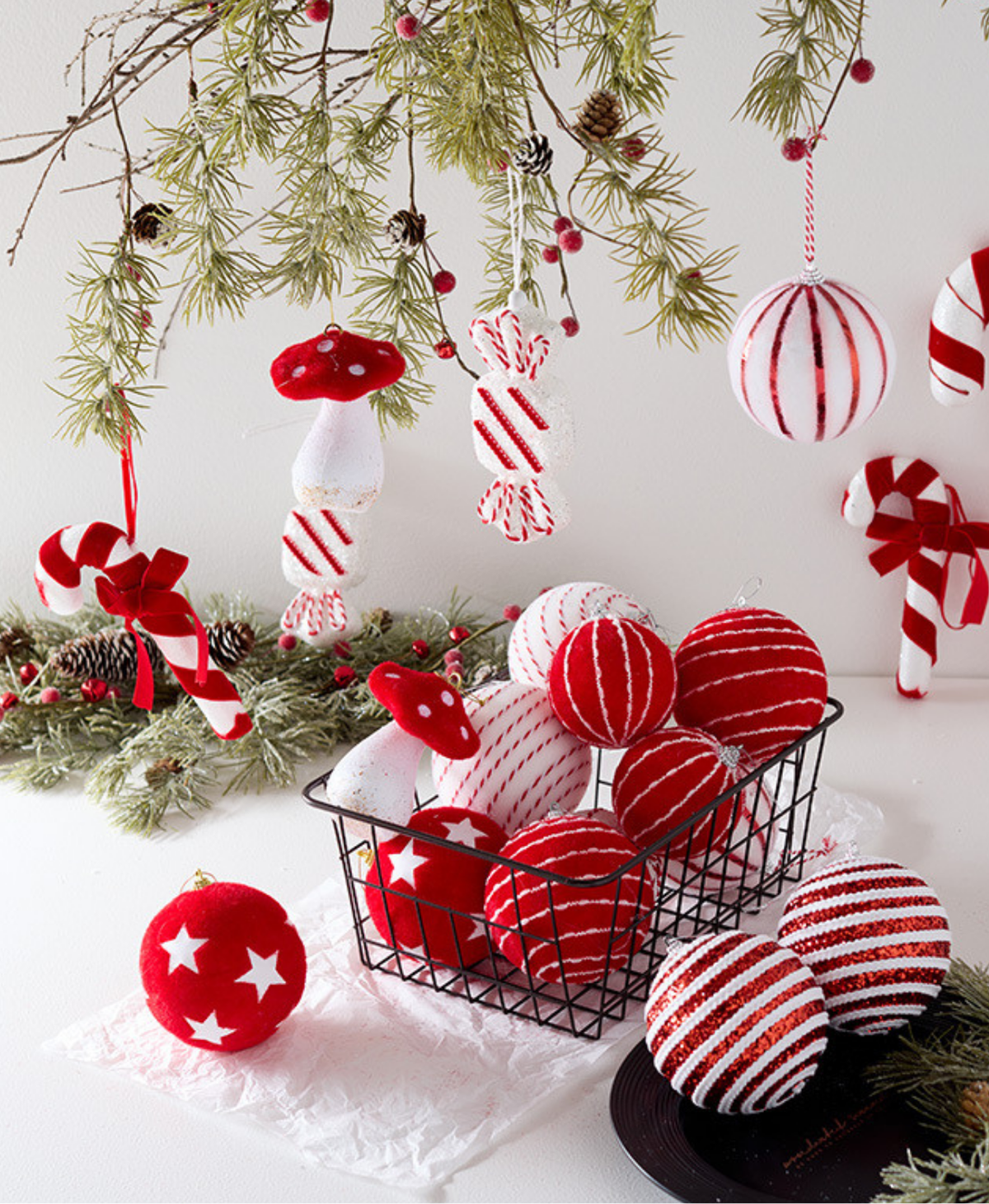 Red Swirl Christmas Ornament Set