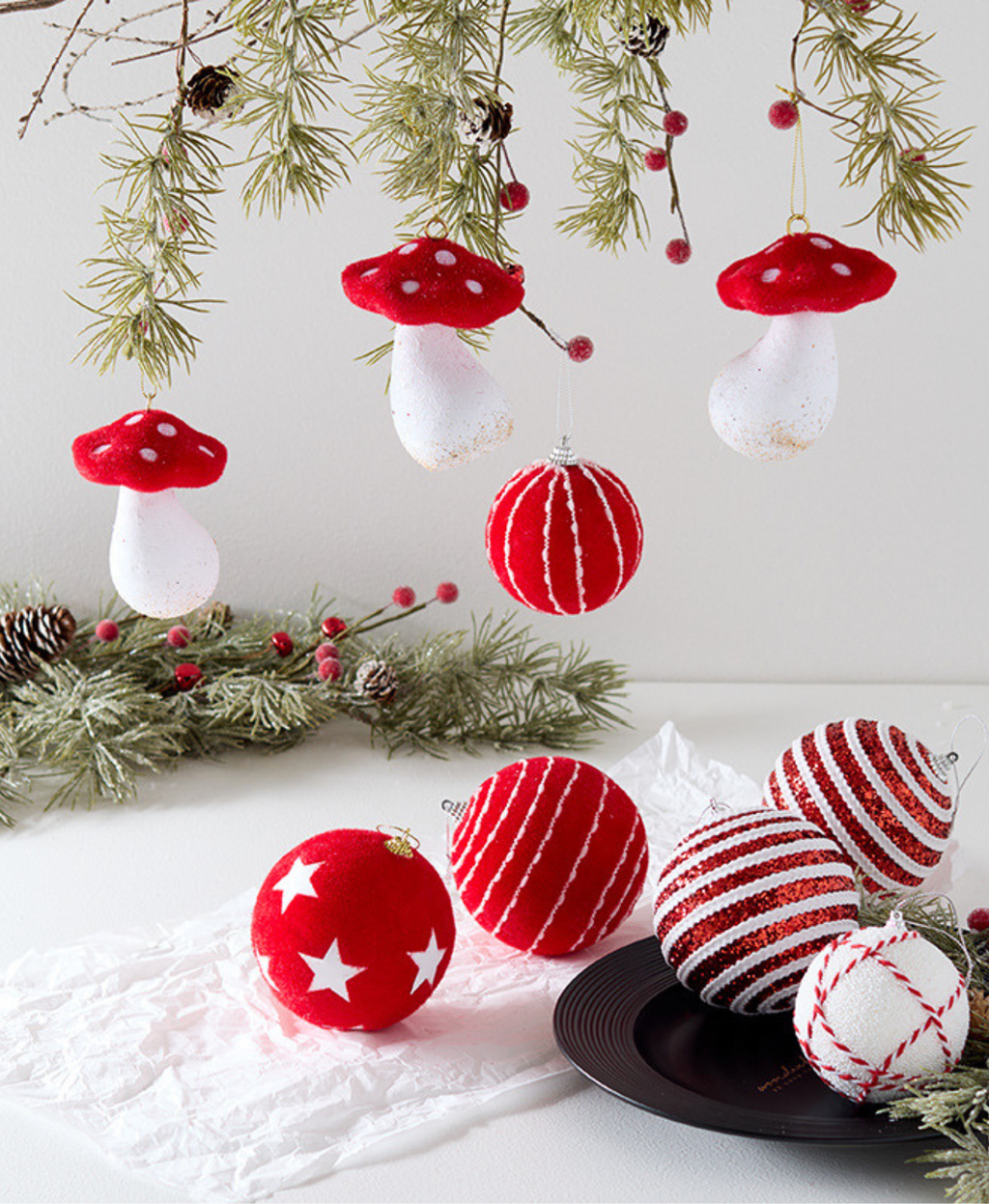 Red Swirl Christmas Ornament Set