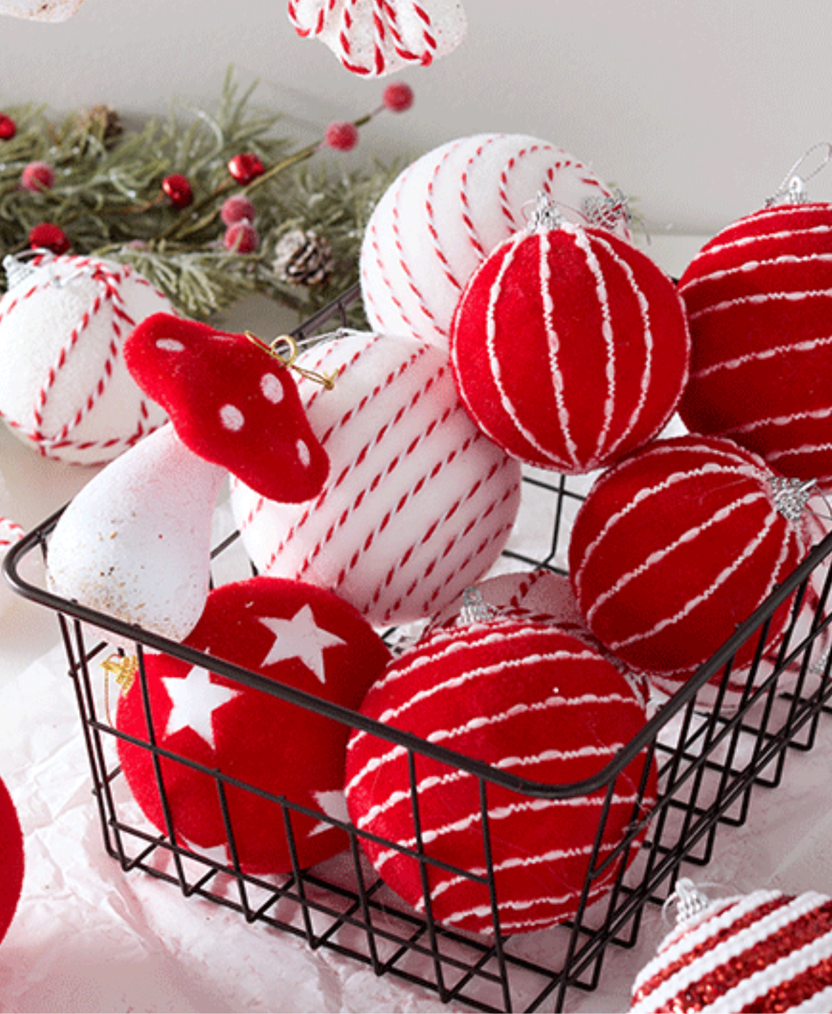 Red Swirl Christmas Ornament Set
