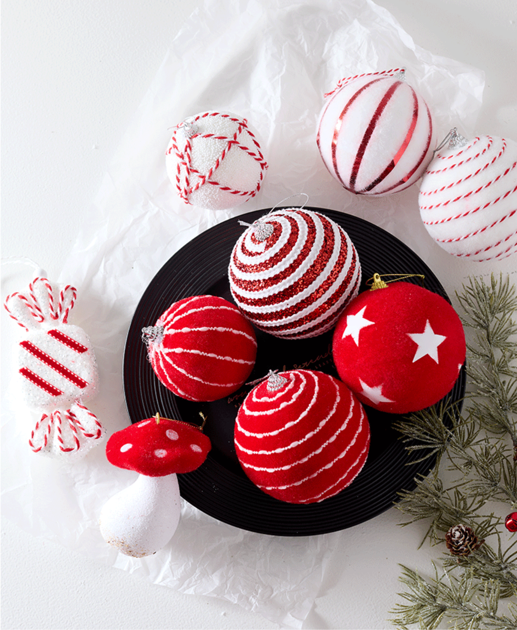Red Swirl Christmas Ornament Set