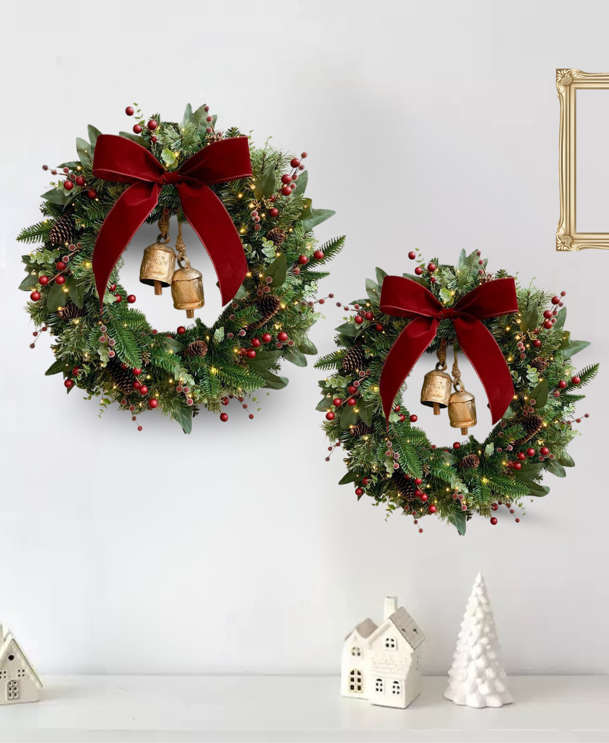Bell & Bow Wreath with LED Light