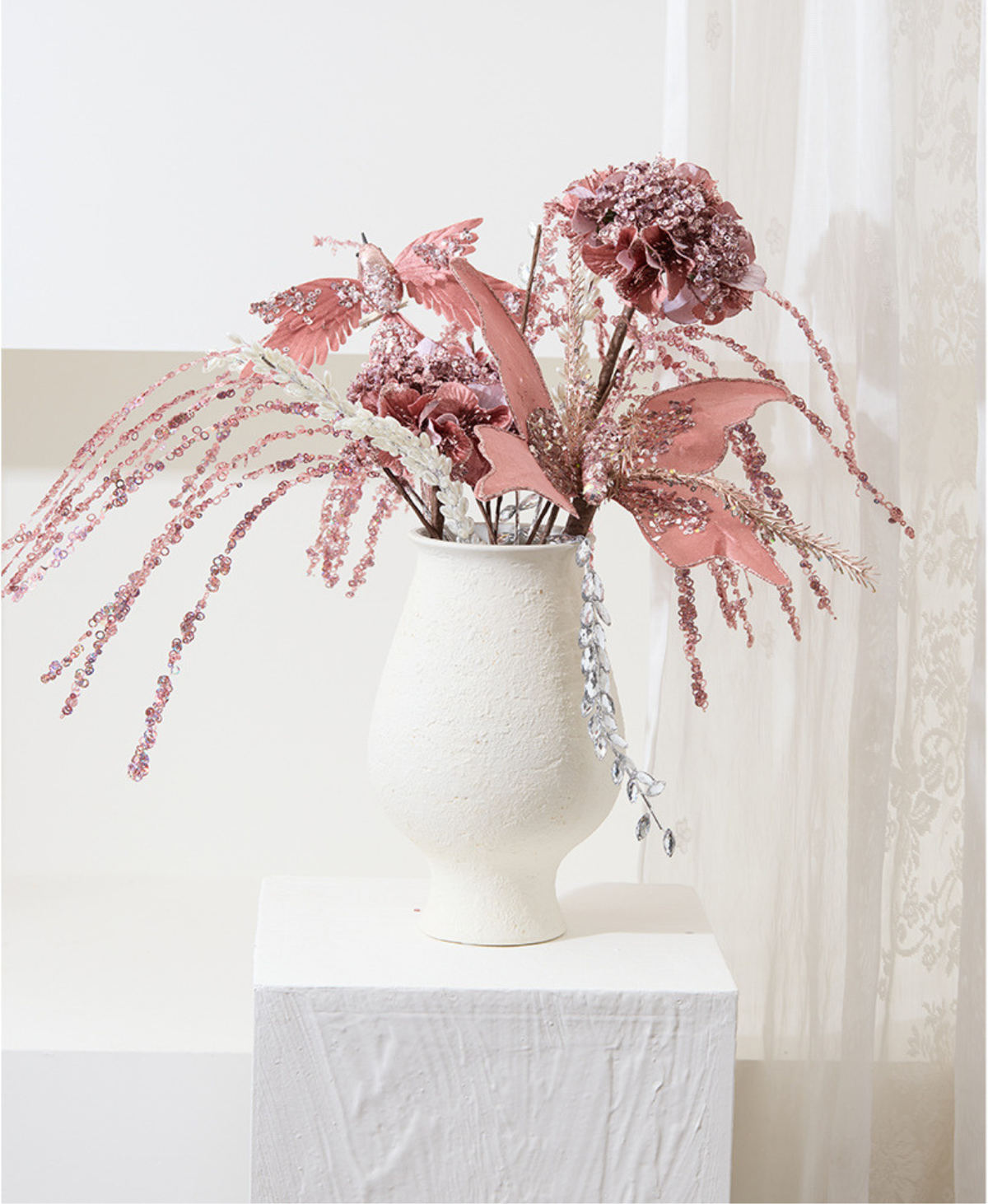 Pink Glitter Hydrangea Floral Pick