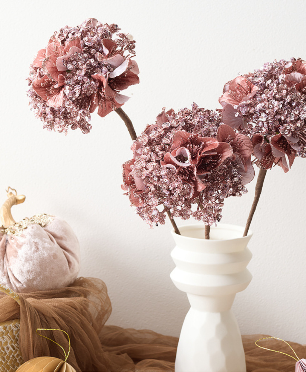 Pink Glitter Hydrangea Floral Pick