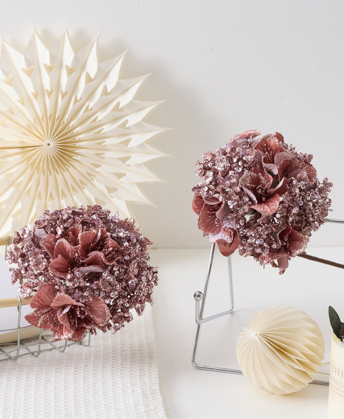 Pink Glitter Hydrangea Floral Pick