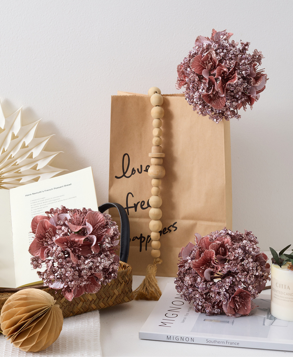 Pink Glitter Hydrangea Floral Pick