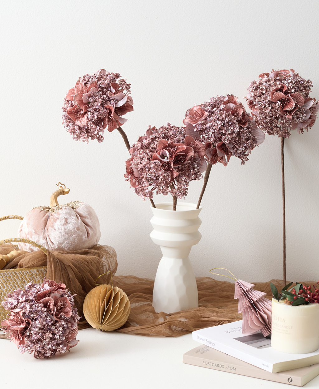 Pink Glitter Hydrangea Floral Pick