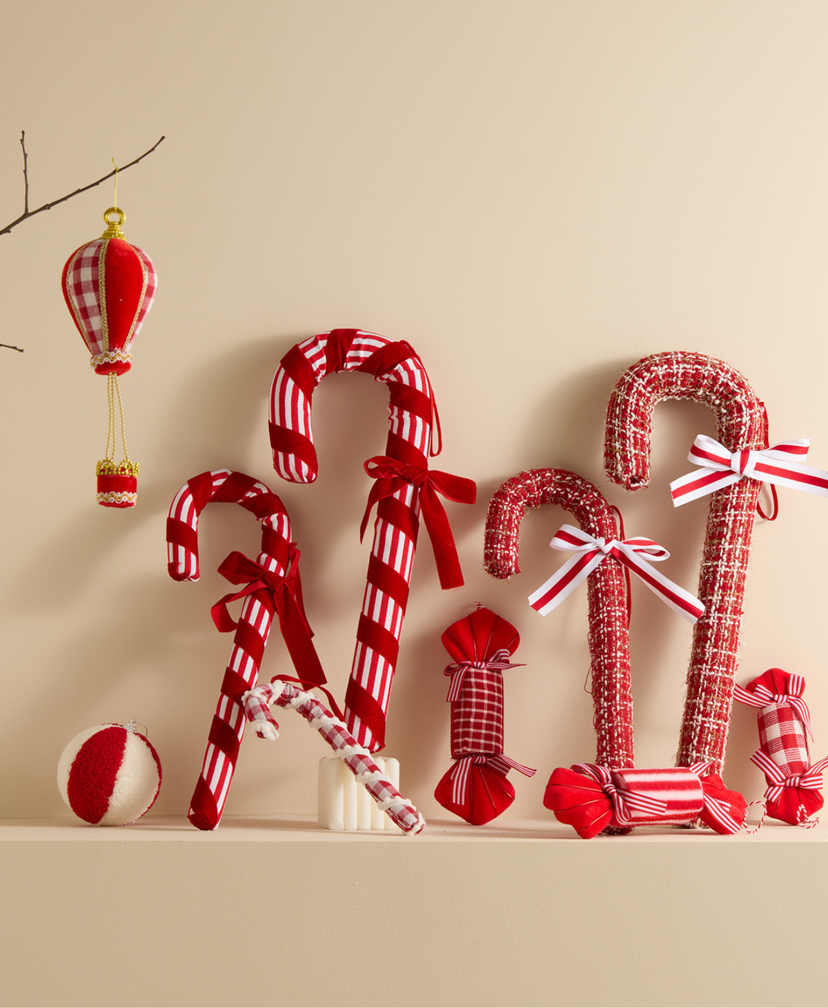 Christmas Checkered Candy Cane Bow Ornament