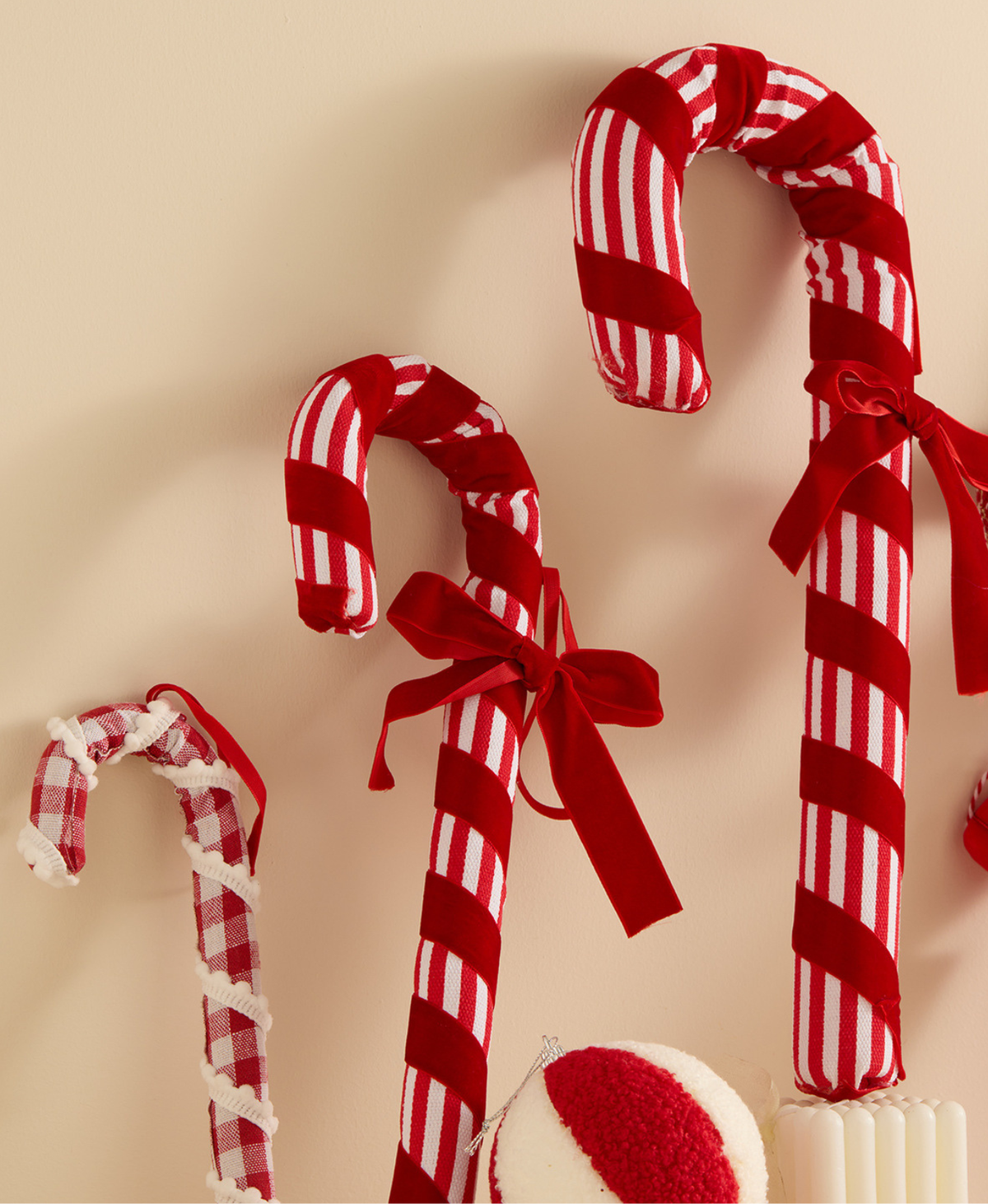 Christmas Checkered Candy Cane Bow Ornament