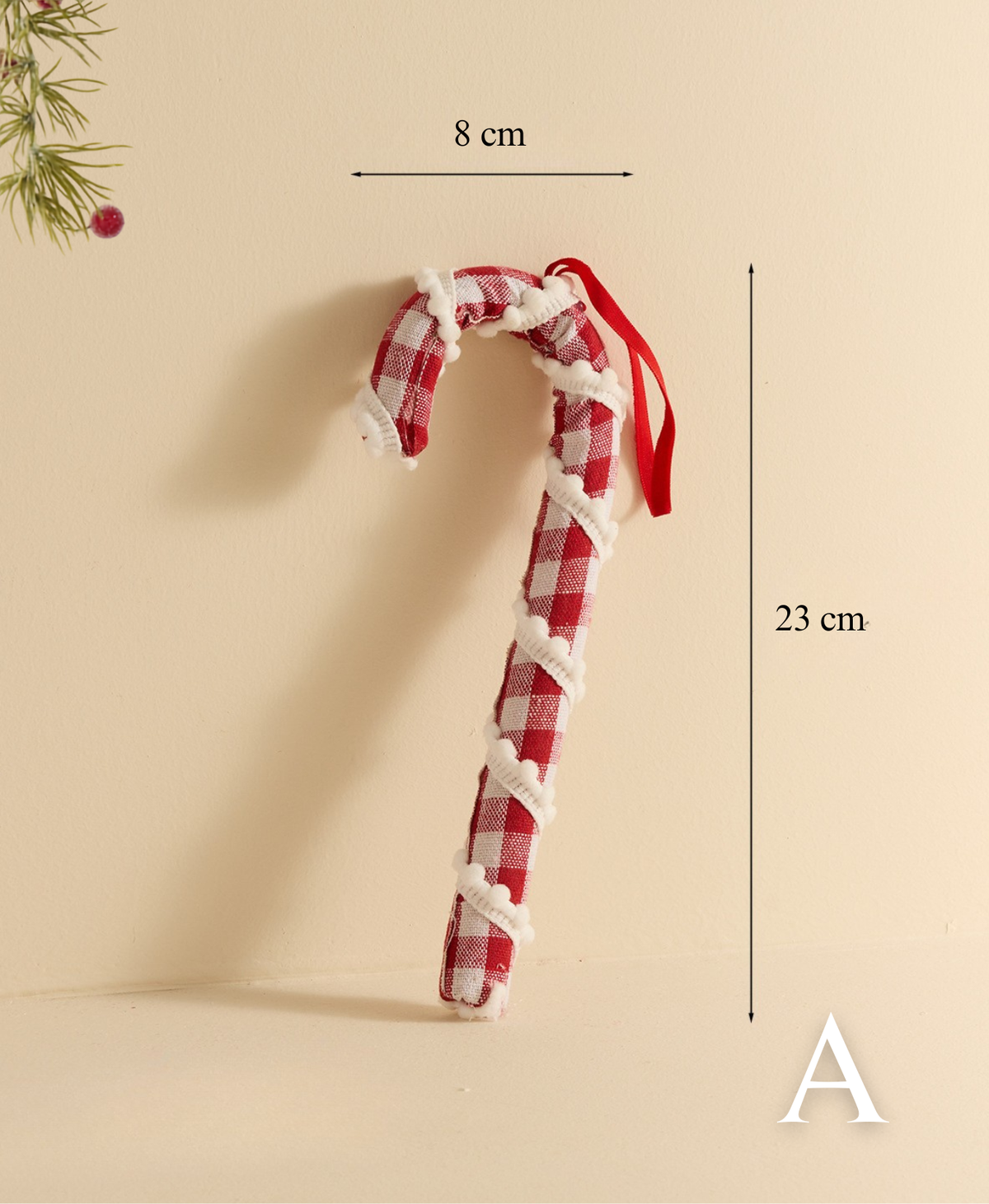 Christmas Checkered Candy Cane Bow Ornament