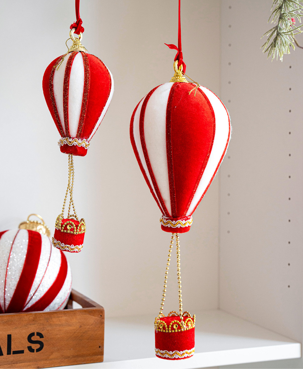 Red & White Hot Air Balloon Ornament