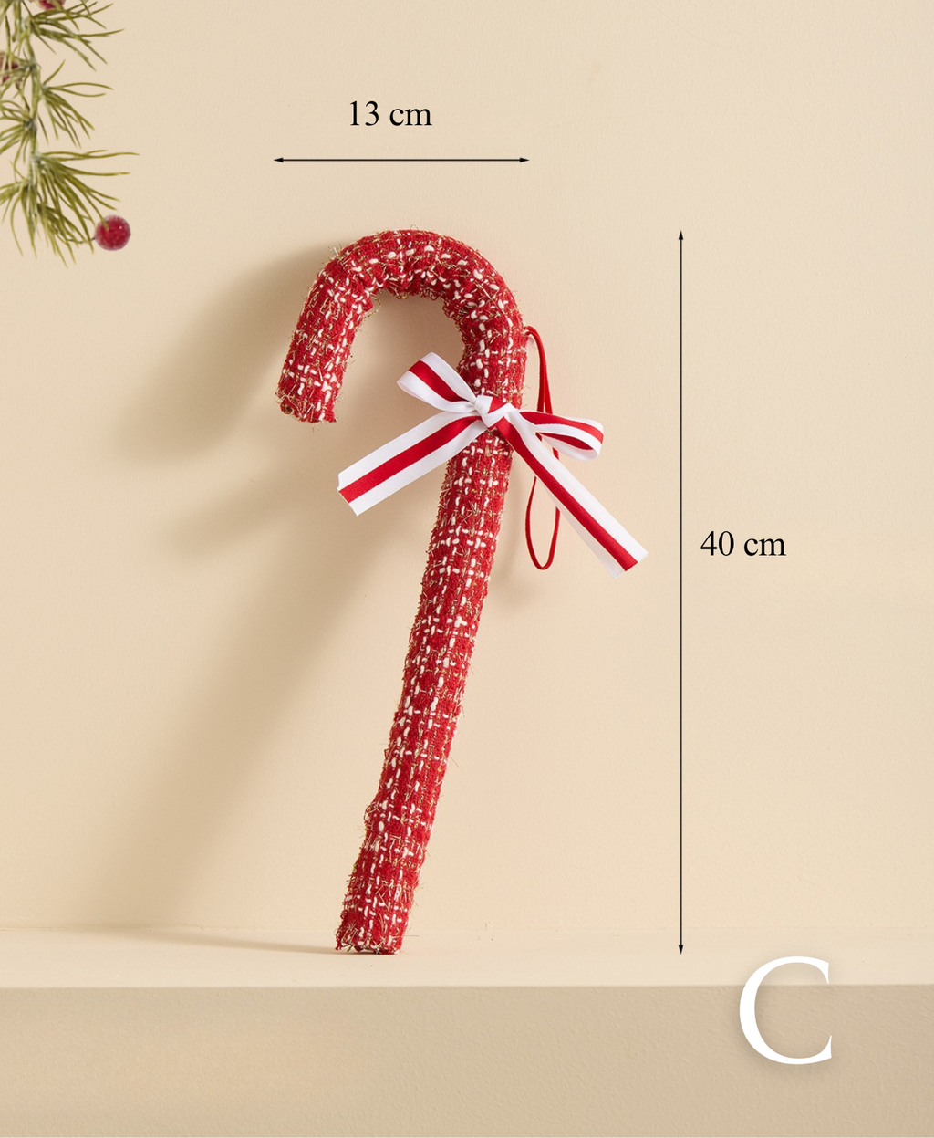 Christmas Checkered Candy Cane Bow Ornament