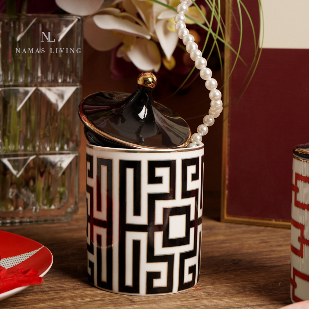 GIFTING INSPIRATION - Black and White Labyrinth Ceramic Storage Jar