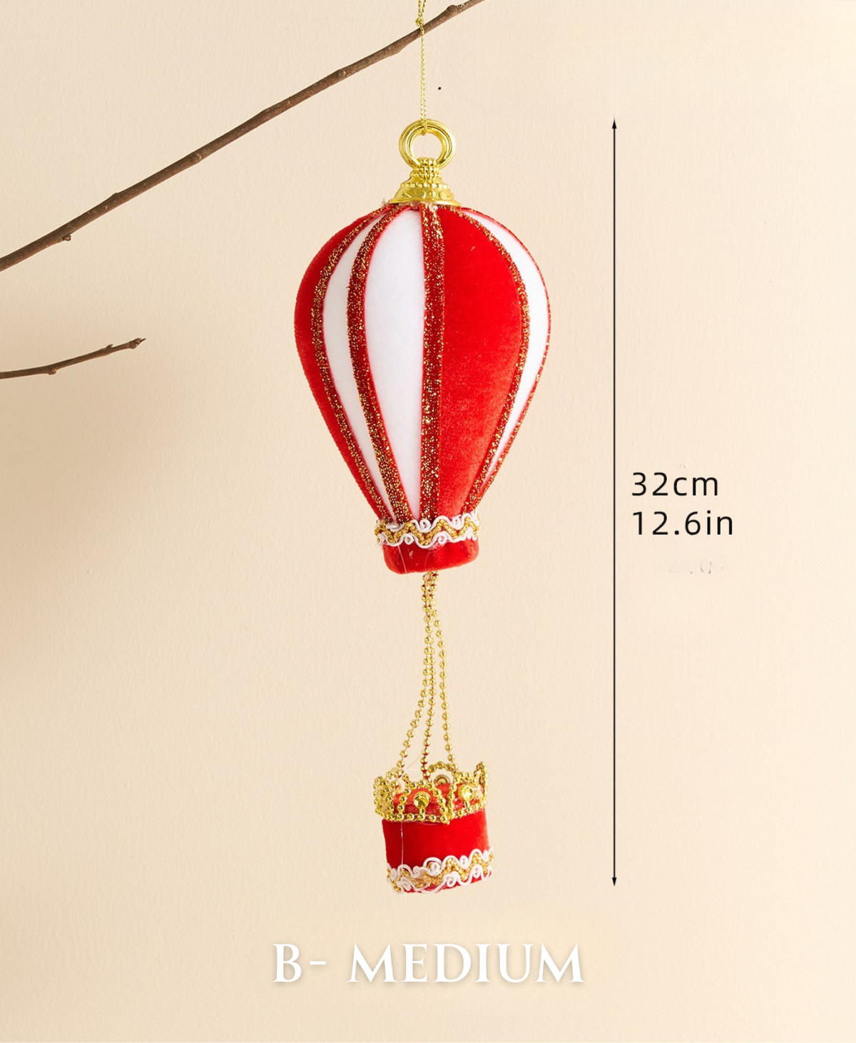 Red & White Hot Air Balloon Ornament