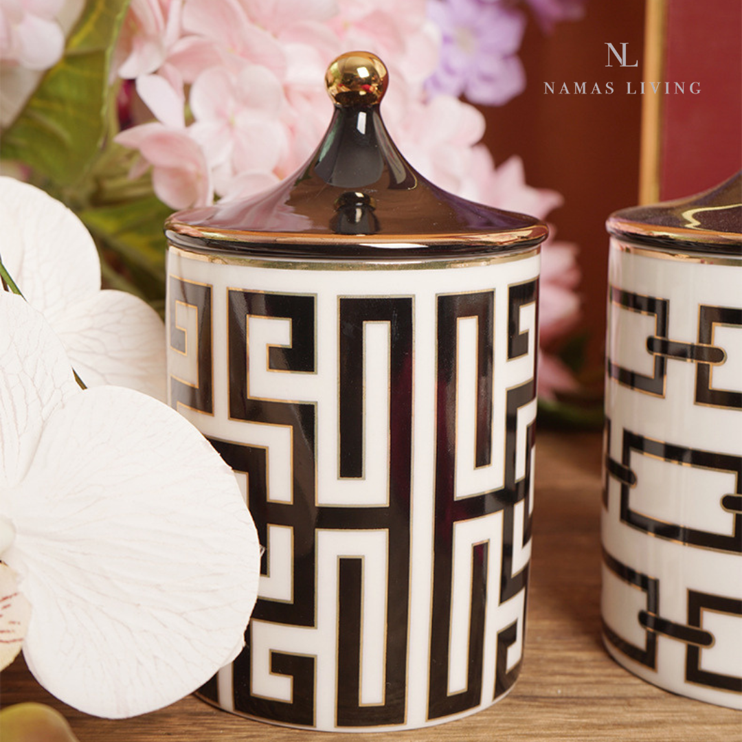 GIFTING INSPIRATION - Black and White Labyrinth Ceramic Storage Jar
