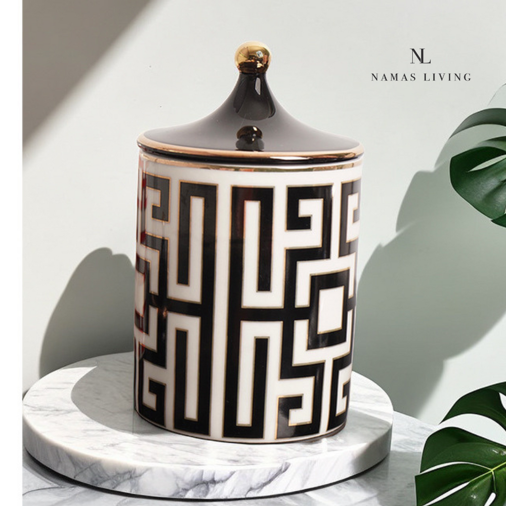 GIFTING INSPIRATION - Black and White Labyrinth Ceramic Storage Jar