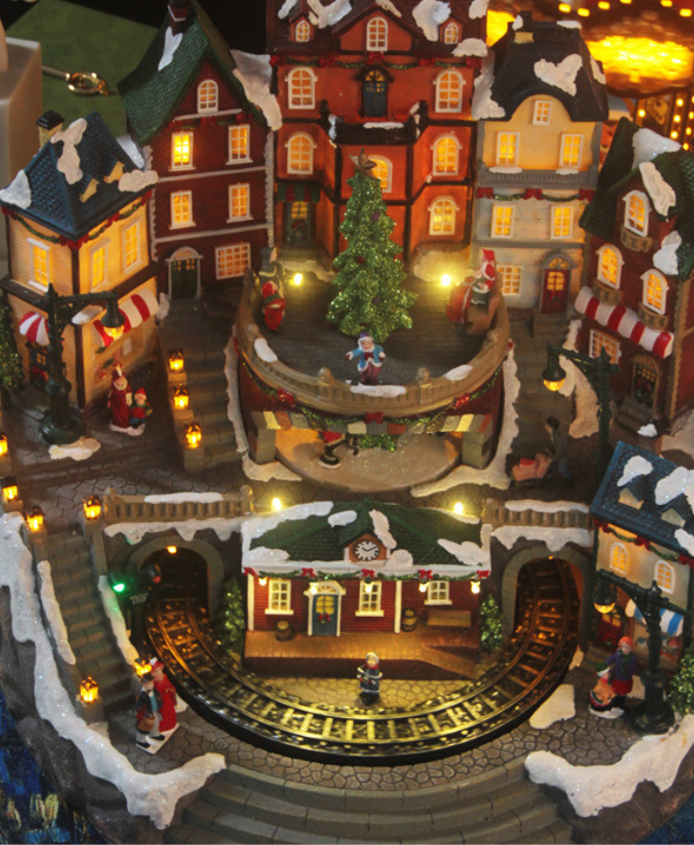 Luminous LED Christmas Train in City Lights