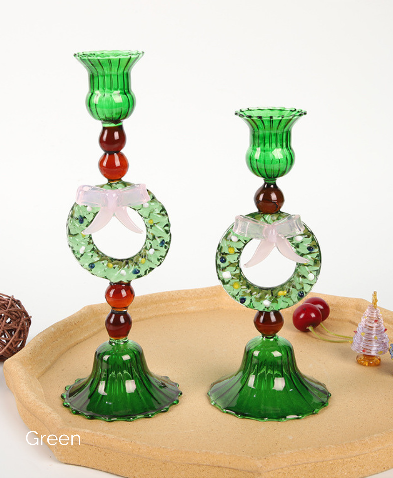 Crystal Wreath Glass Candlestick Set